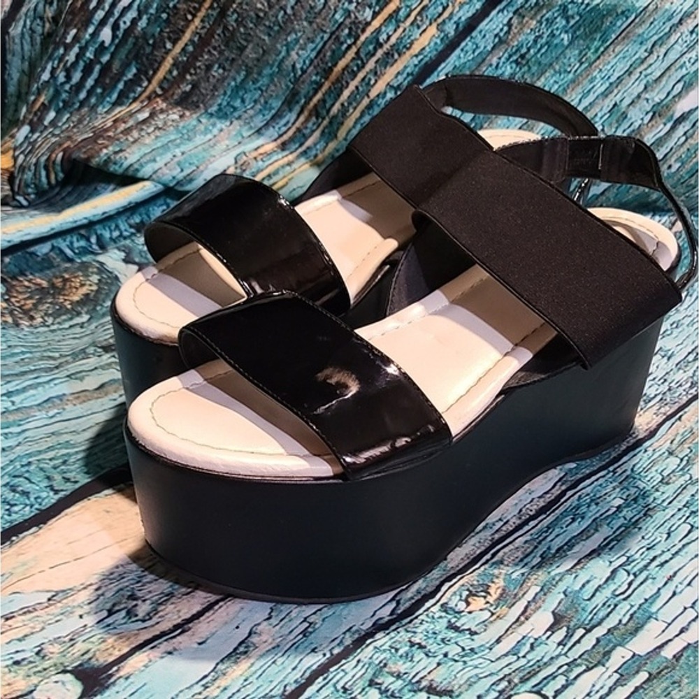 Y2K Minimalist Italian Platform Sandals Black Chunky Wedge Grunge Goth Y2K EU 37